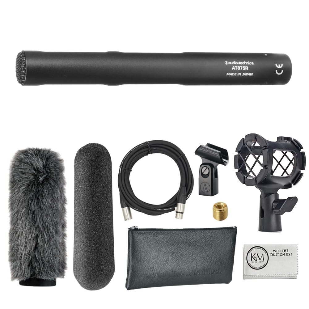 AT875R Short Shotgun Microphone with Shockmount + Windshield + 20ft XLR Microphone Cable + Cleaning Cloth (5 Items)