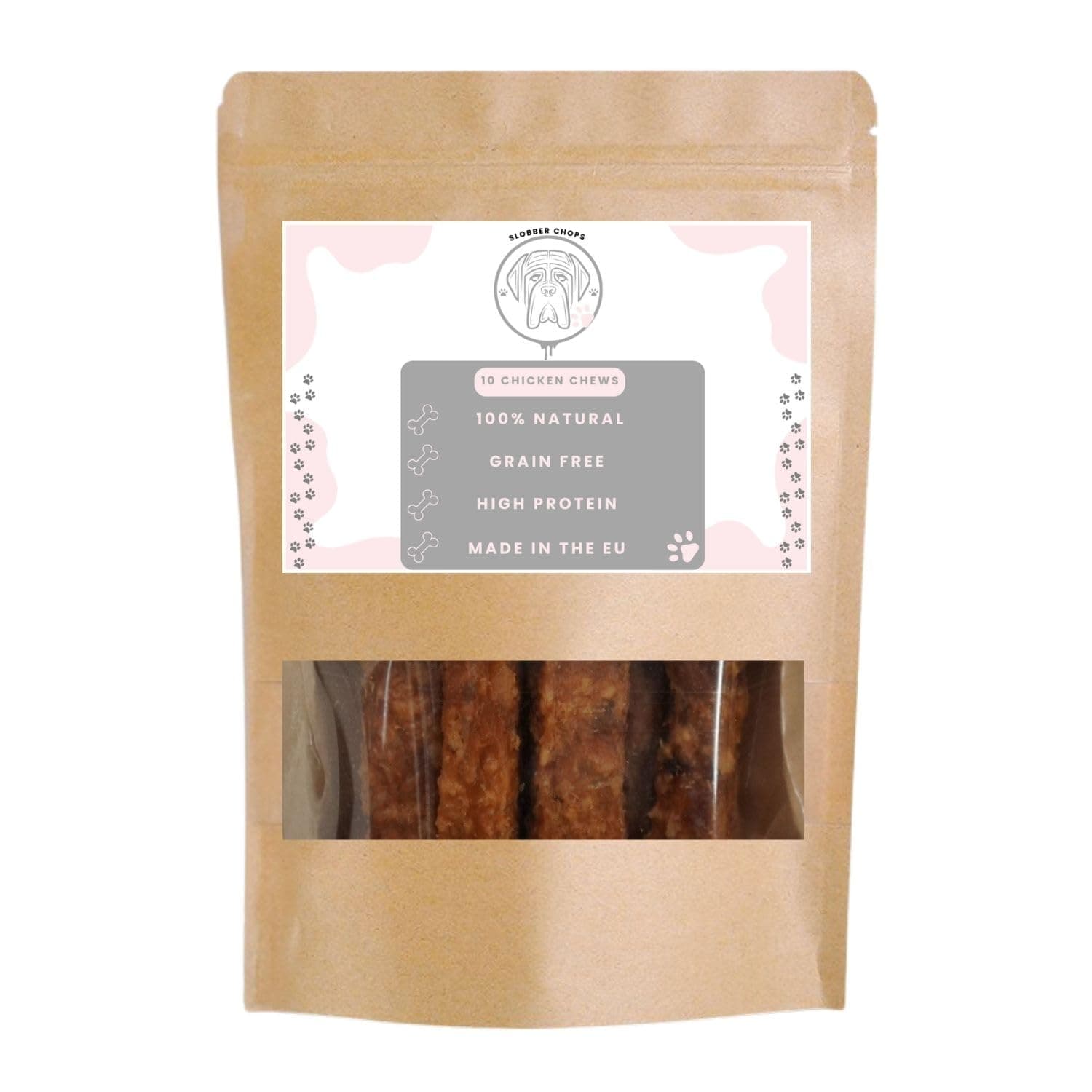 10 Pack - Slobber Chops 100% Natural Chicken Dog Chews - Grain Free, Hypoallergenic Chicken Chews for Dogs - High Protein Chicken Dog Chews