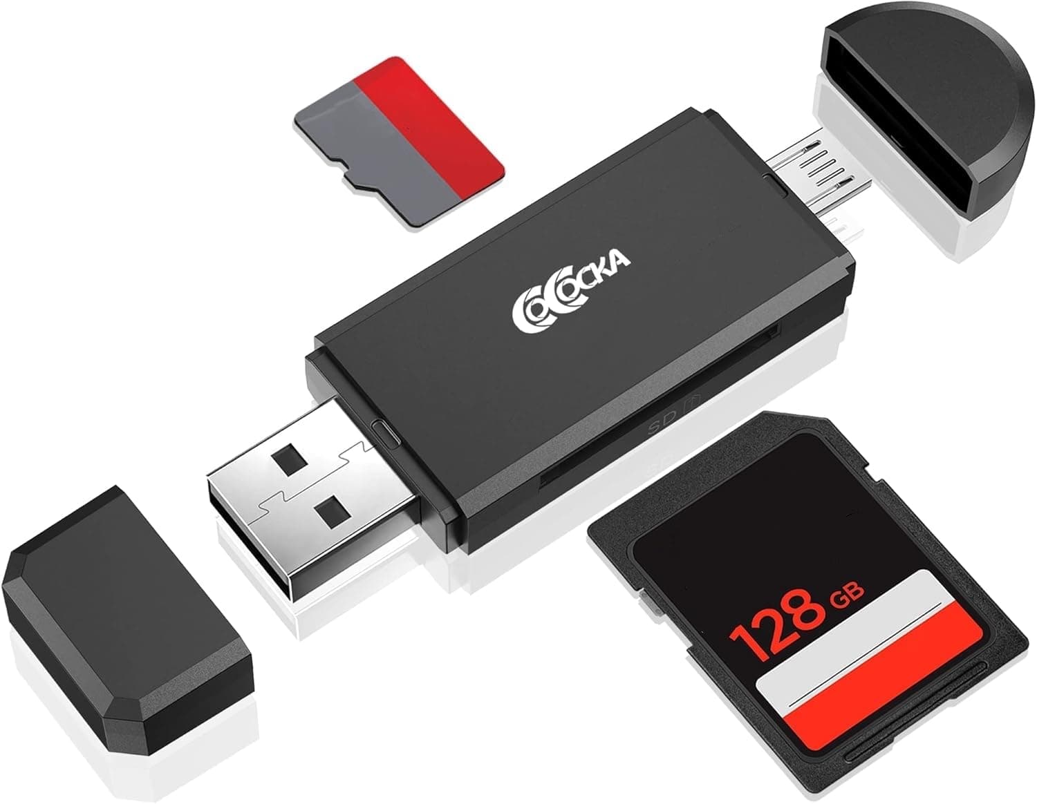 Micro USB OTG to USB 2.0 Adapter; SD/Micro SD Card Reader with Standard USB Male & Micro USB Male Connector for Smartphones/Tablets with OTG Function