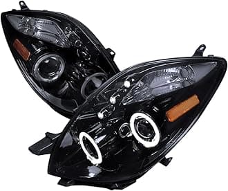 SPEC-D TUNING LED Halo Glossy Piano Black Projector Headlights Lamps Compatible with 2006-2008 Toyota Yaris Hatchback, Left + Right Pair Headlamps Assembly