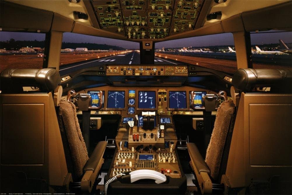 EuroGraphics Laminated Boeing 777-200 Flight Deck Airplanes Poster 36 x 24in
