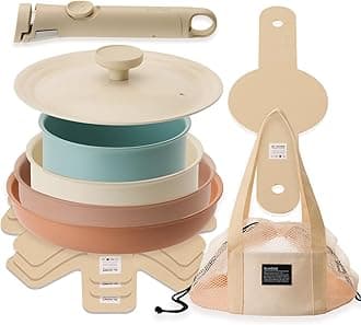 Dr.HOWS DANZI Cookware Set, PFOA-free Nonstick Ceramic Coated Pots and Pans, Multi-size Lid, Detachable Handle, For Gas, Electric, Halogen, Induction stoves PFOA free 11 Set