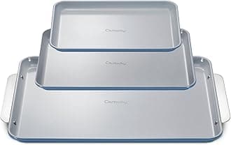 Non-Stick Ceramic Baking Sheet Trio - Naturally Slick Ceramic Coating - Non-Toxic, PTFE & PFOA Free - 18 x 13" Large, 15 x 10" Medium, & 9" x 13" Small - Slate