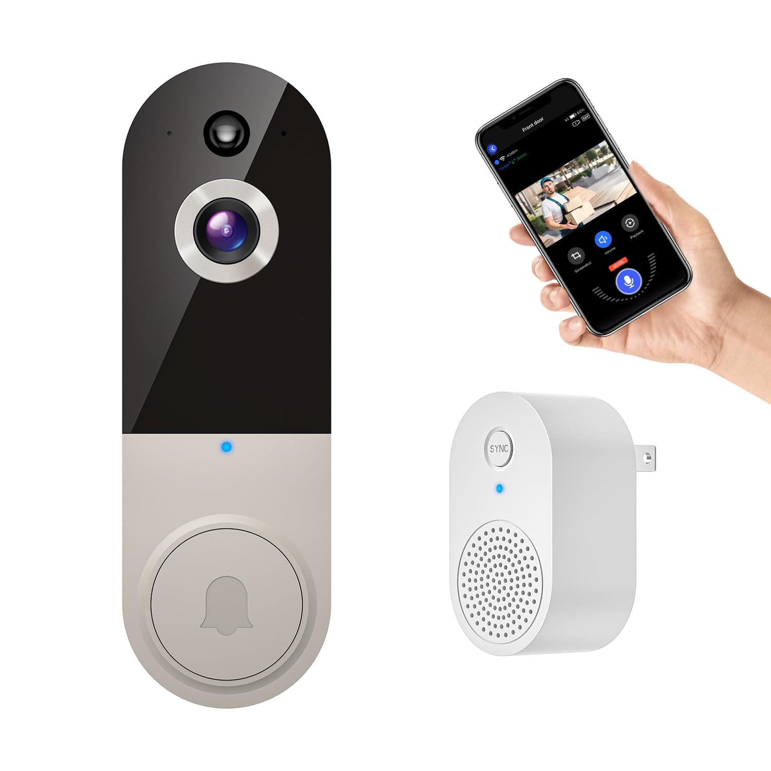 1080P Smart Wireless Video Doorbell Camera, AI Human Detection, 2.4G WiFi, Two-Way Talk, Battery Powered, Night Vision, Real-Time Alerts, Weather-Resistant, Cloud Storage (Linen)