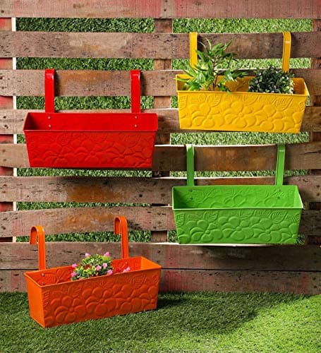 Green Girgit Set of Four 18'' Flower Embossed Rectangle Planters