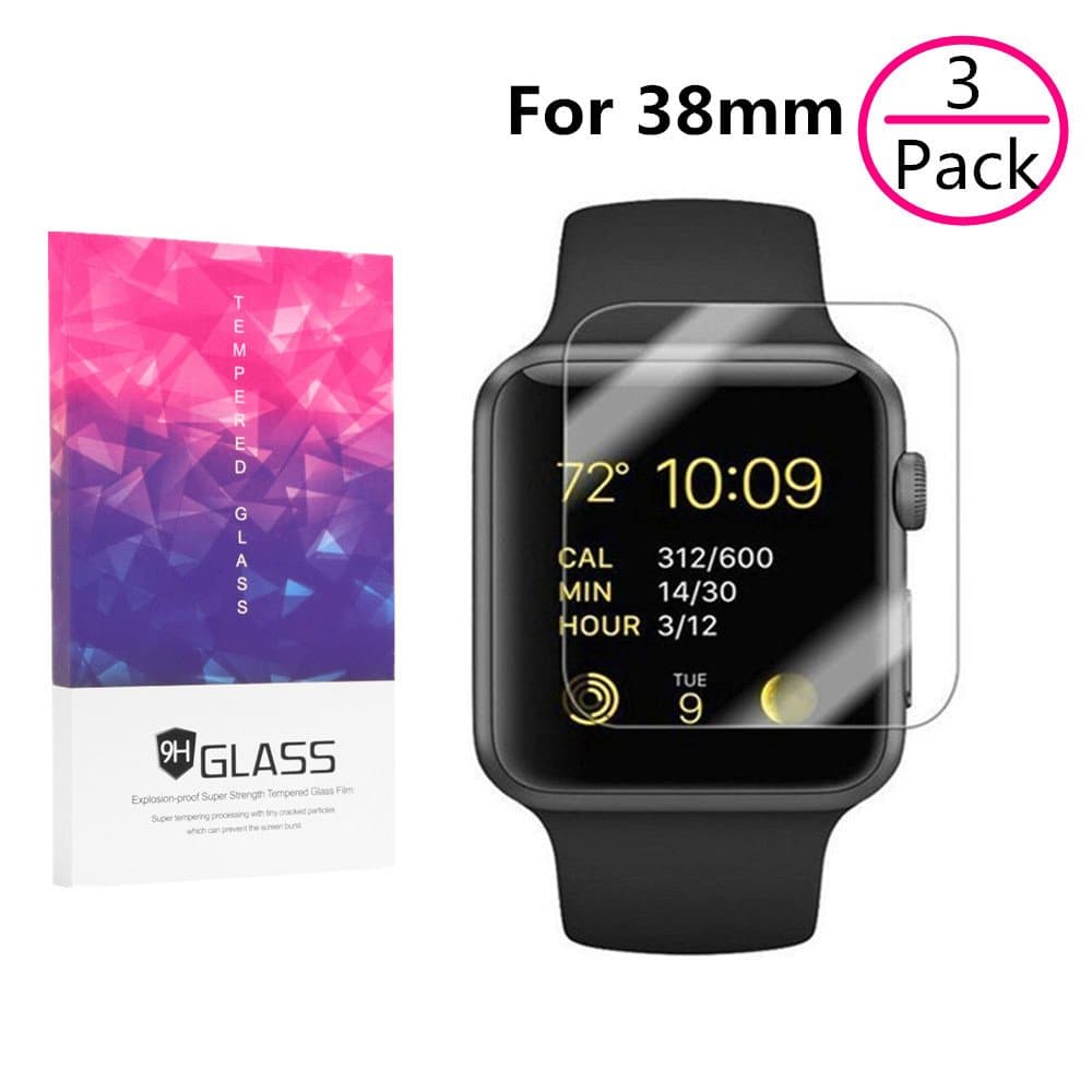 Apple Watch 38mm Screen Protector, VPR Premium 9H Hardness 2.5D Tempered Glass with [Highly Responsive] [No-Bubble] [Only Covers the Flat Area] for Apple Watch 38mm - [3 PACK] (Apple Watch 38mm 3PC)