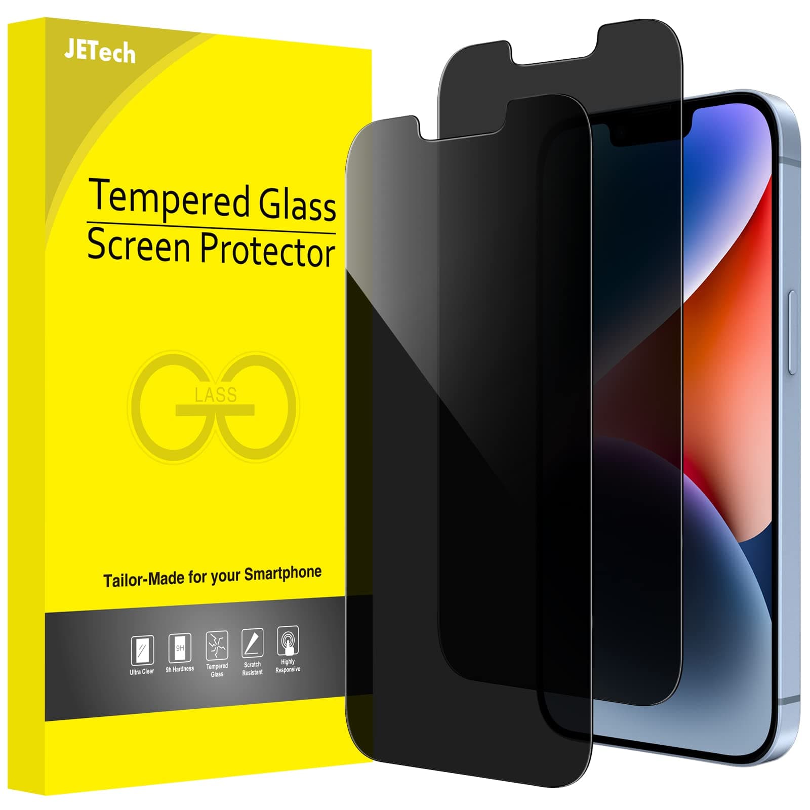 JETech Privacy Screen Protector for iPhone 17e (2026) / iPhone 16e / iPhone 14, Anti Spy Tempered Glass Film, 6.1-Inch Display, 2-Pack