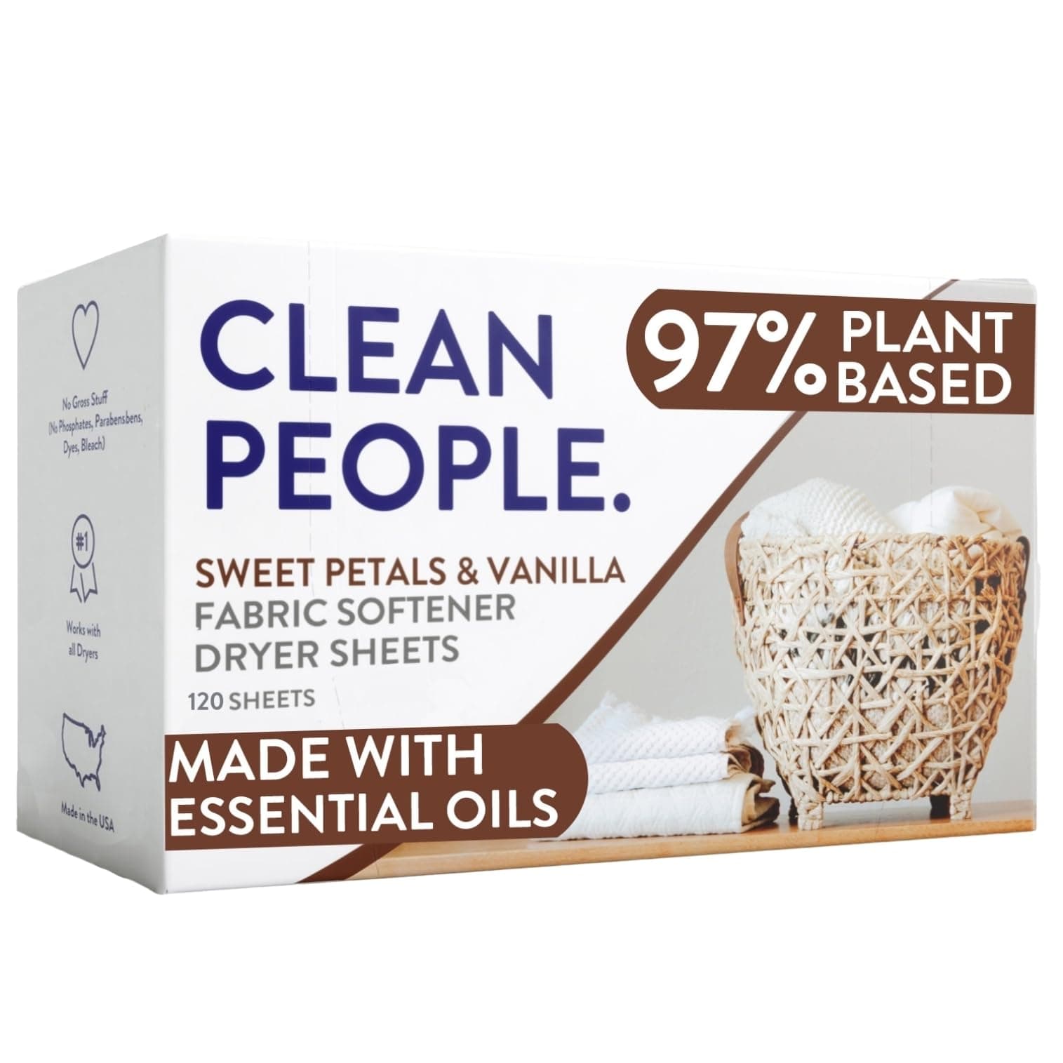 The Clean People Fabric Softener Sheets - Dryer Sheets - Softens & Removes Static Cling - Vegan Laundry Softener, Essential Oils (120 Count, Sweet Petals)