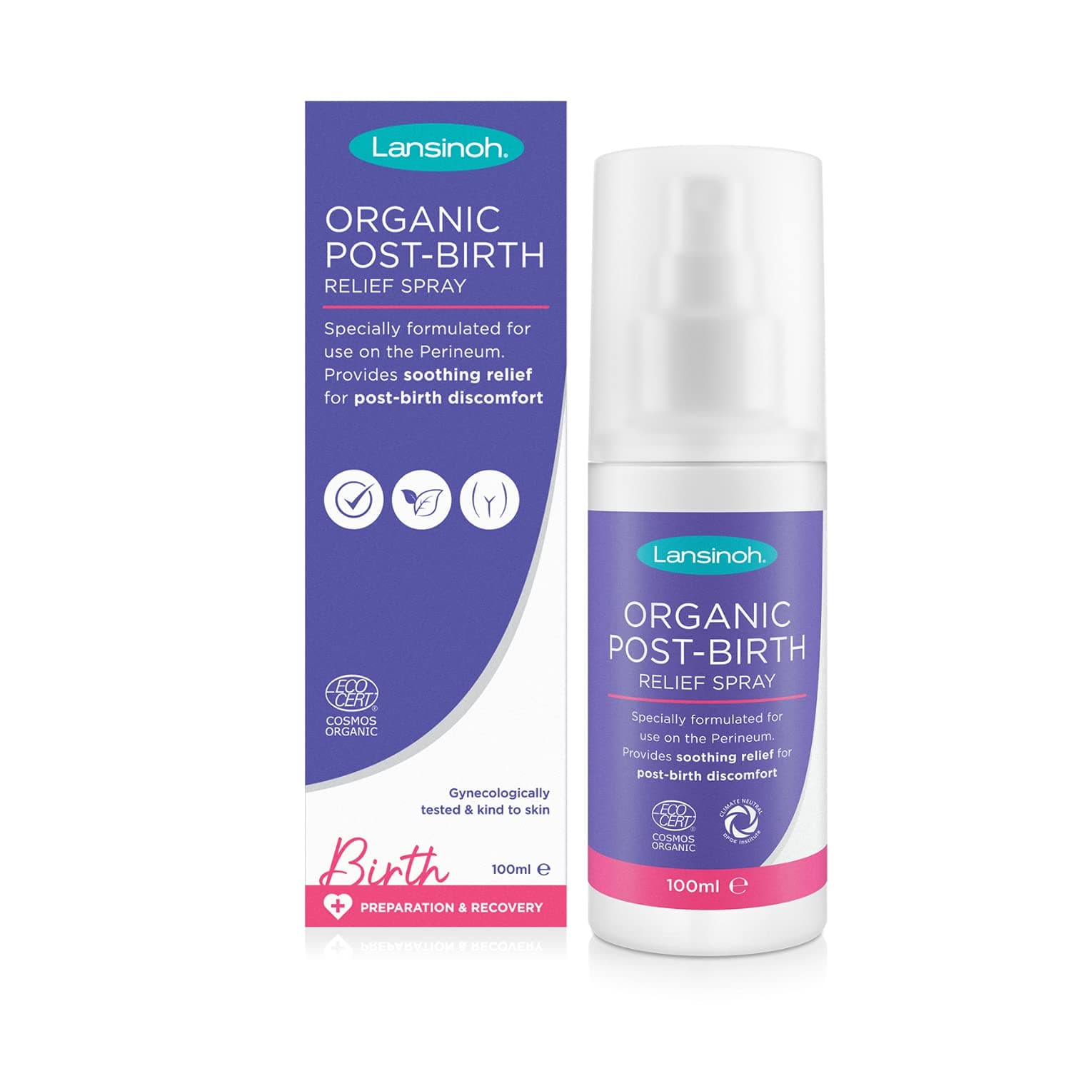 Organic Post-Birth Relief Spray, Herbal ingredients, 99% Natural Formulation, Clinically & Gynecologically Tested, Kind to Sensitive Skin, 100ml