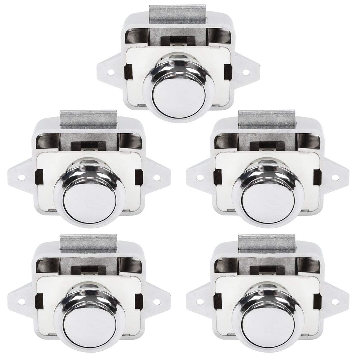 OCGIG 5 PCS Push Button Latch Cabinet Door Catch Keyless Cupboard Locks for RV Yachts Motorhome Camper Caravan Electroplated Silver-5PCS