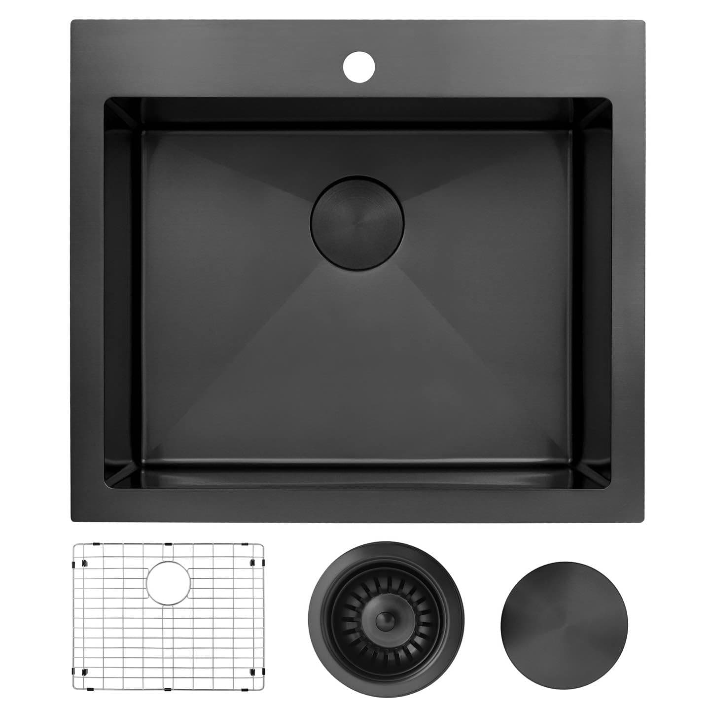 LQS Black Laundry Kitchen Sink, 25” x 22” Drop In Kitchen Sink, Drop In RV Kitchen Sink, Stainless Steel Laundry Sinks, 16 Gauge Black Kitchen Sinks With Accessories