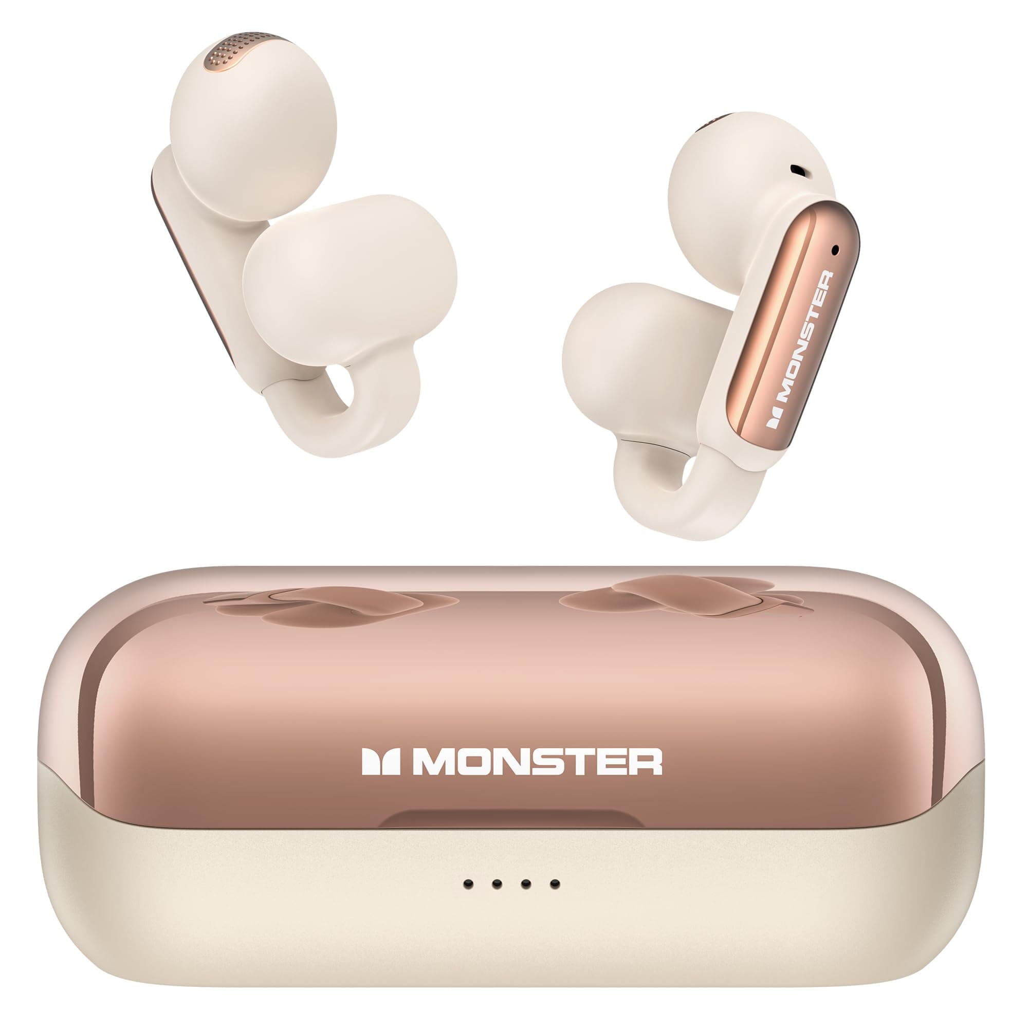 Monster Open AC601 Wireless Earbuds, Crystal Clear Call, USB-C Charging, Bluetooth 5.4 Open Earphones with ENC, IPX5 Waterproof Wireless Clip-on Earbud, 32H Playtime Earbuds (White)