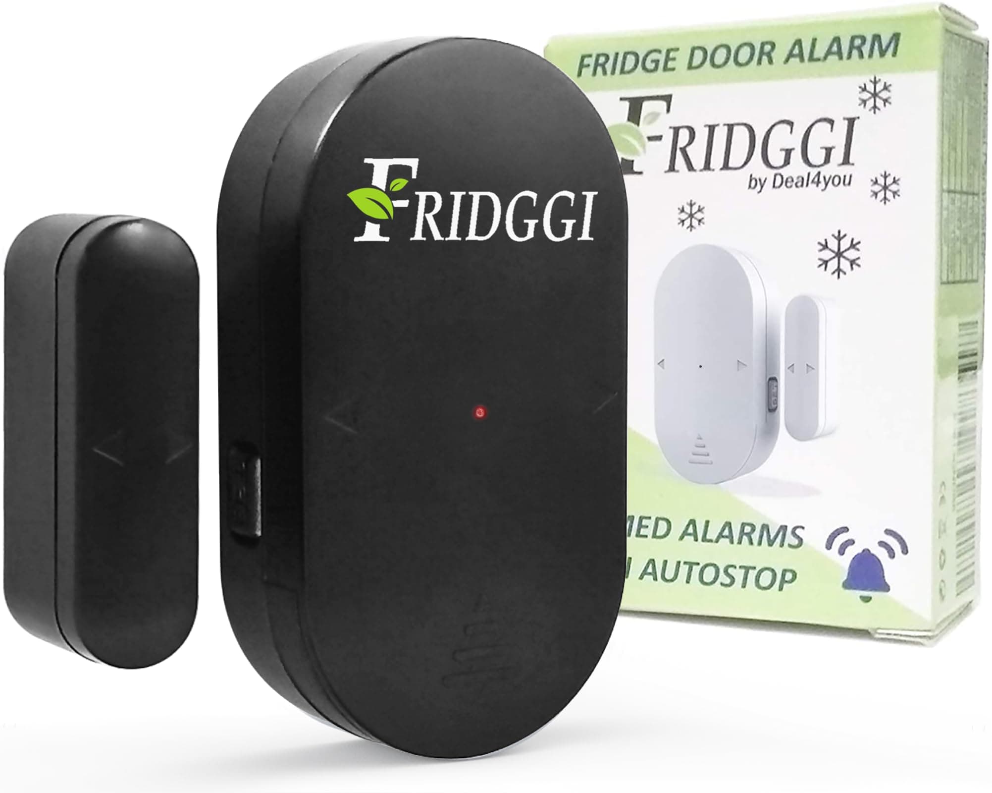 Fridge Door Alarm with Delay, 60sec, 120sec, 180sec Reminders, Low/Loud 80dB to 110dB, Freezer Door Chime when Left Open – Compact Size. (Black)