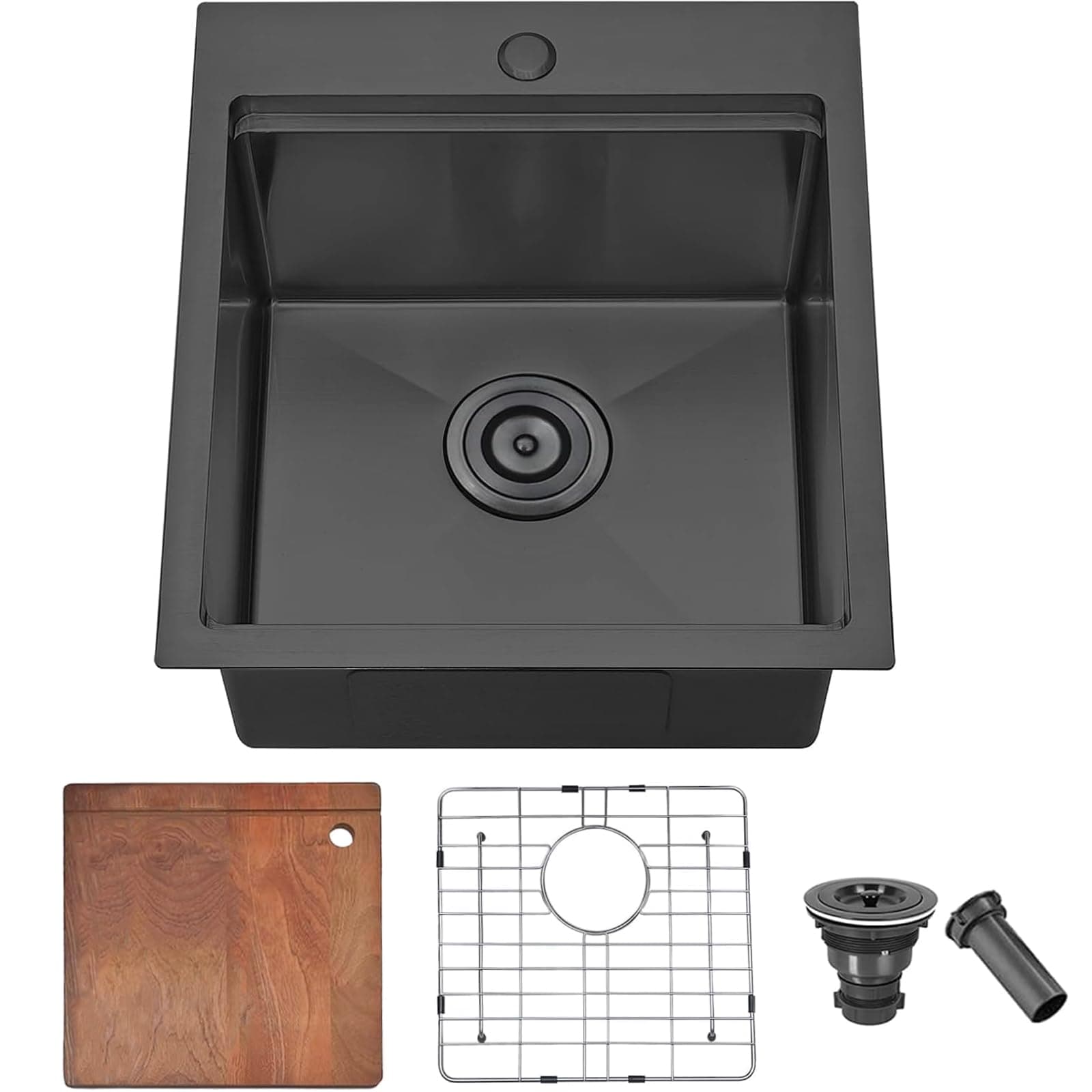 Comllen Black Drop In Bar Sink,17"x19" Top Mount Stainless Steel Small Kitchen Sink,Single Bowl Bar Sink, RV Kitchen Sink with Dish Grid,Drain and Cutting Board