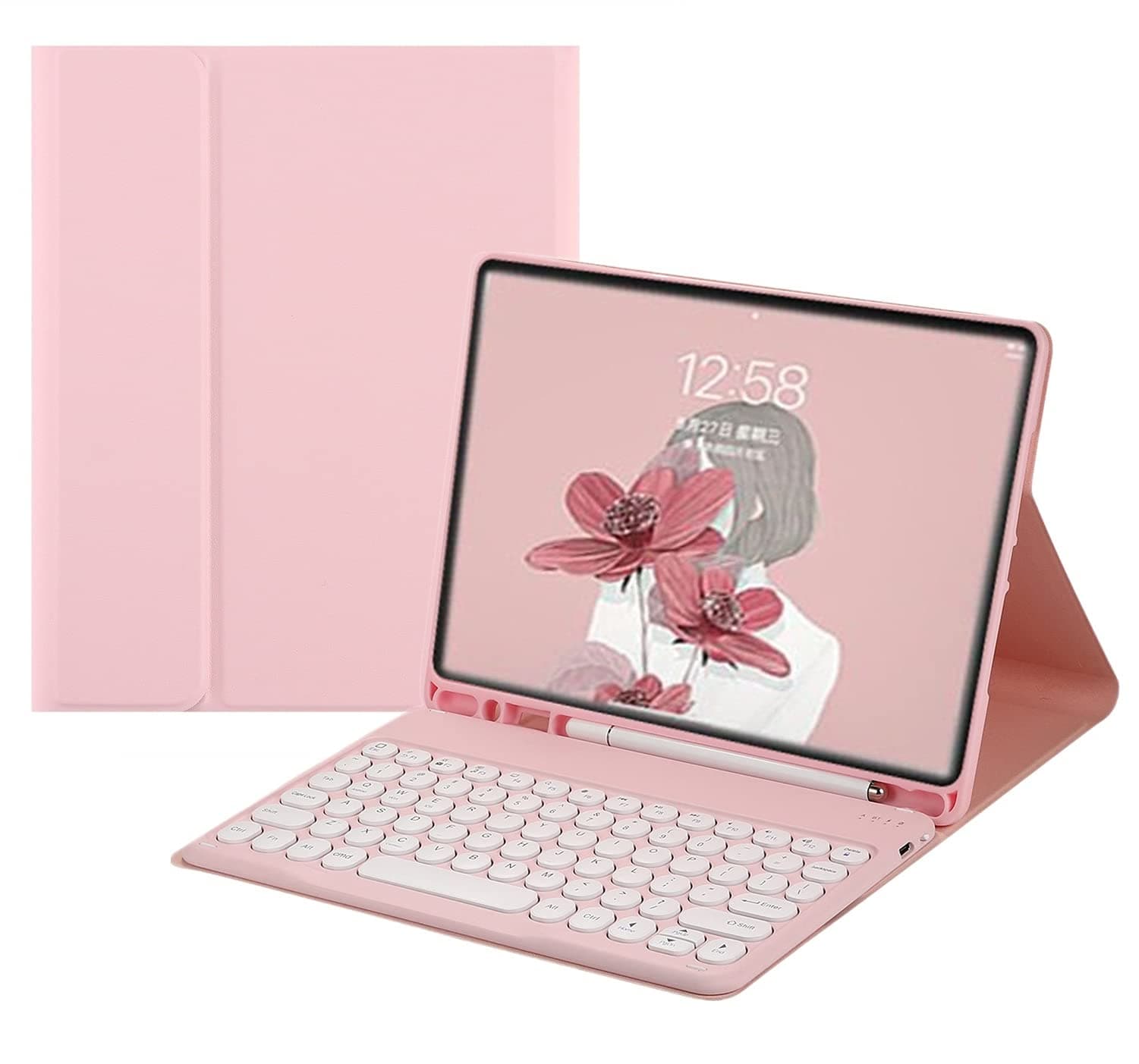 iPad 6 iPad 5 Air 2 Pro 9.7 inch Keyboard Case Cute Round Key Color Keyboard Wireless Detachable BT Keyboard Cover with Pencil Holder for iPad 6th 5th Generation (iPad5/iPad6/Air/Air2/Pro9.7,Pink)