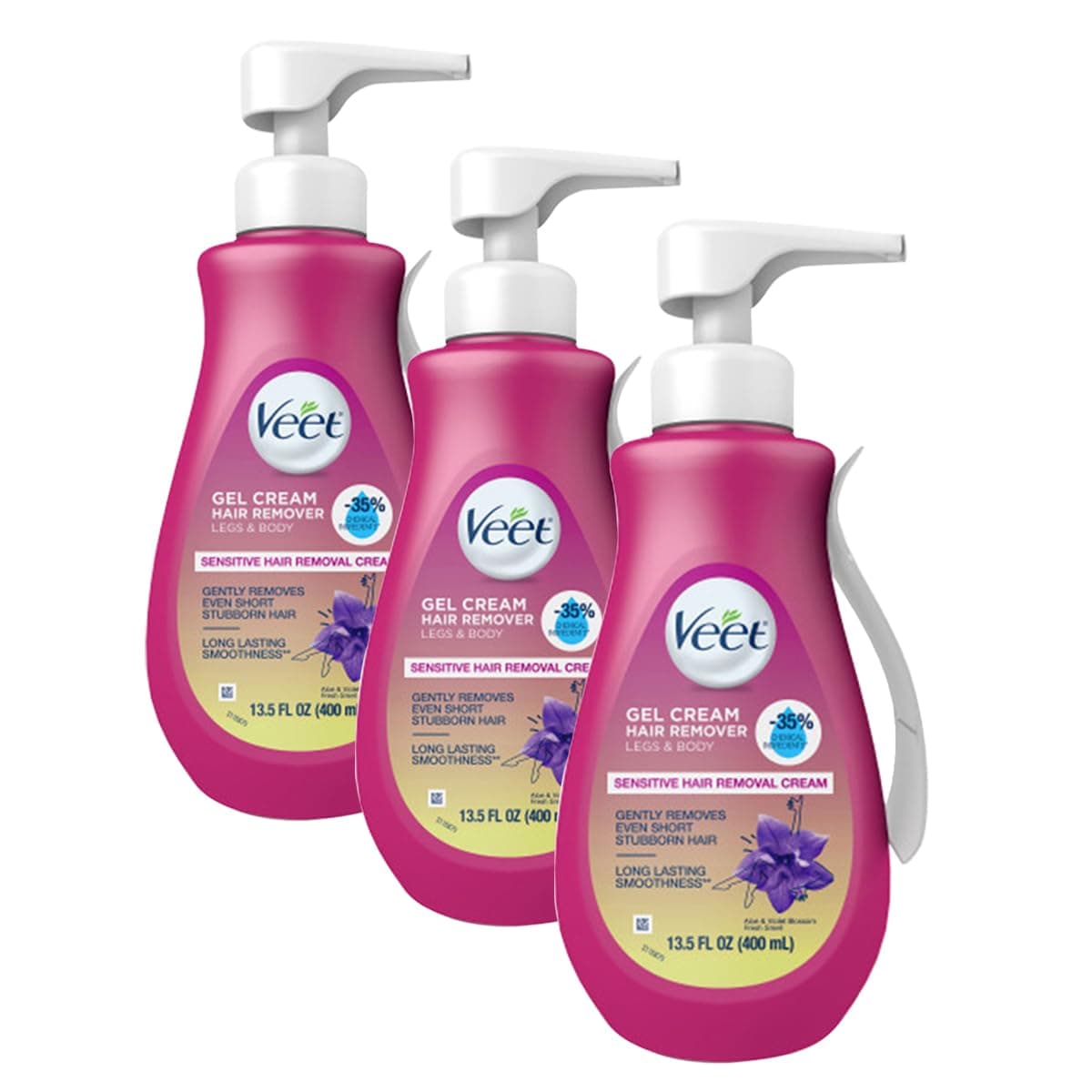 Sensitive Skin Formula with Aloe Vera and Vitamin E, Dermatologically Tested Hair Removal Gel Cream 13.5 Fl Oz. for Legs & Body (3 Pack)