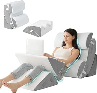 Hansleep Bed Wedge Pillow Set for After Surgery 6PCS, Post Surgery Pillow for Sleep Apnea and Acid Reflux Relief, Adjustable Reading Pillows Back Support with Memory Foam, White, 23"