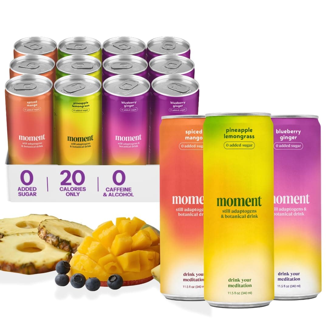 - Moment Adaptogen Drink (Shark Tank) | Non-Carbonated Non Alcoholic Drinks | Mocktails | L-Theanine & Ashwagandha for Calm & Clarity | 0 Added Sugar, 0 Caffeine | 12-pack