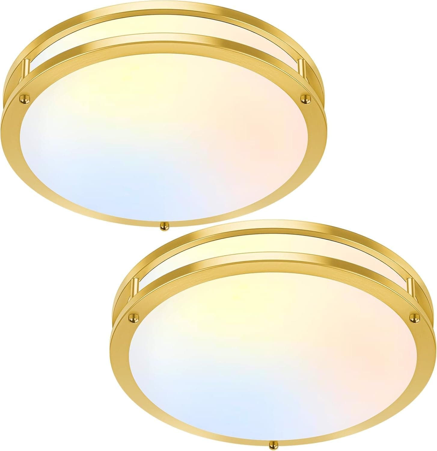 16in 50W LED Flush Mount Ceiling Lights 5600lm Super Bright, Dimmable LED Light Fixtures 2700K-6500K 5CCT Adjusted, 2-Pack Modern Light Fixture Ceiling for Living Room Bedroom Kitchen, Gold