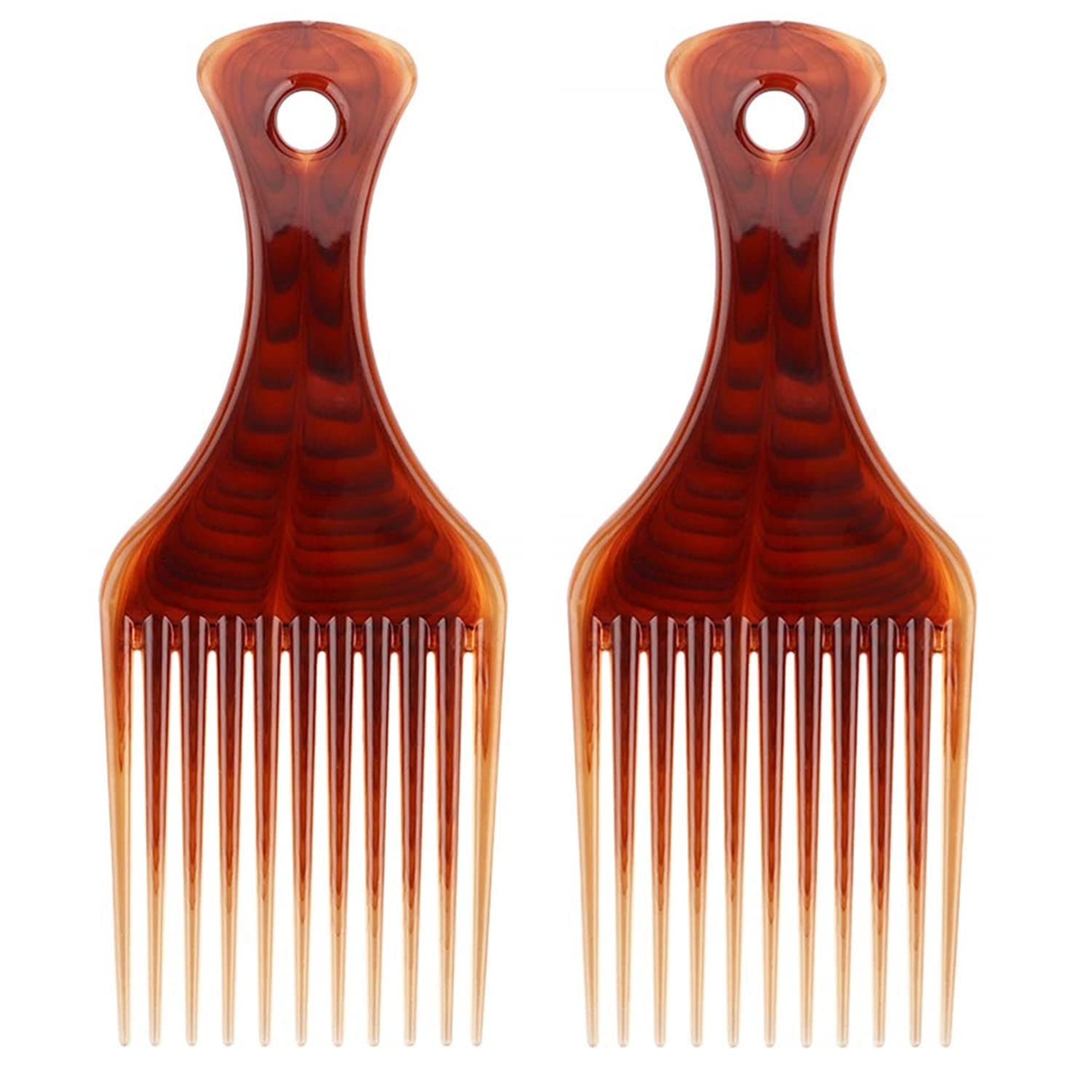 Beomeen 2 Pack Smooth Afro Comb Lift Detangle Hair Comb for Curly, Thick Long Hair, No Frizz, Wide Tooth, Amber, Unisex Adult & Kids, Professional Audience