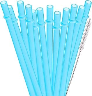 Dakoufish12 Piece 11 Inch Reusable Plastic Thick Drinking Straws BPA Free Mason Jar Straws Plain Color (11inch,Blue)