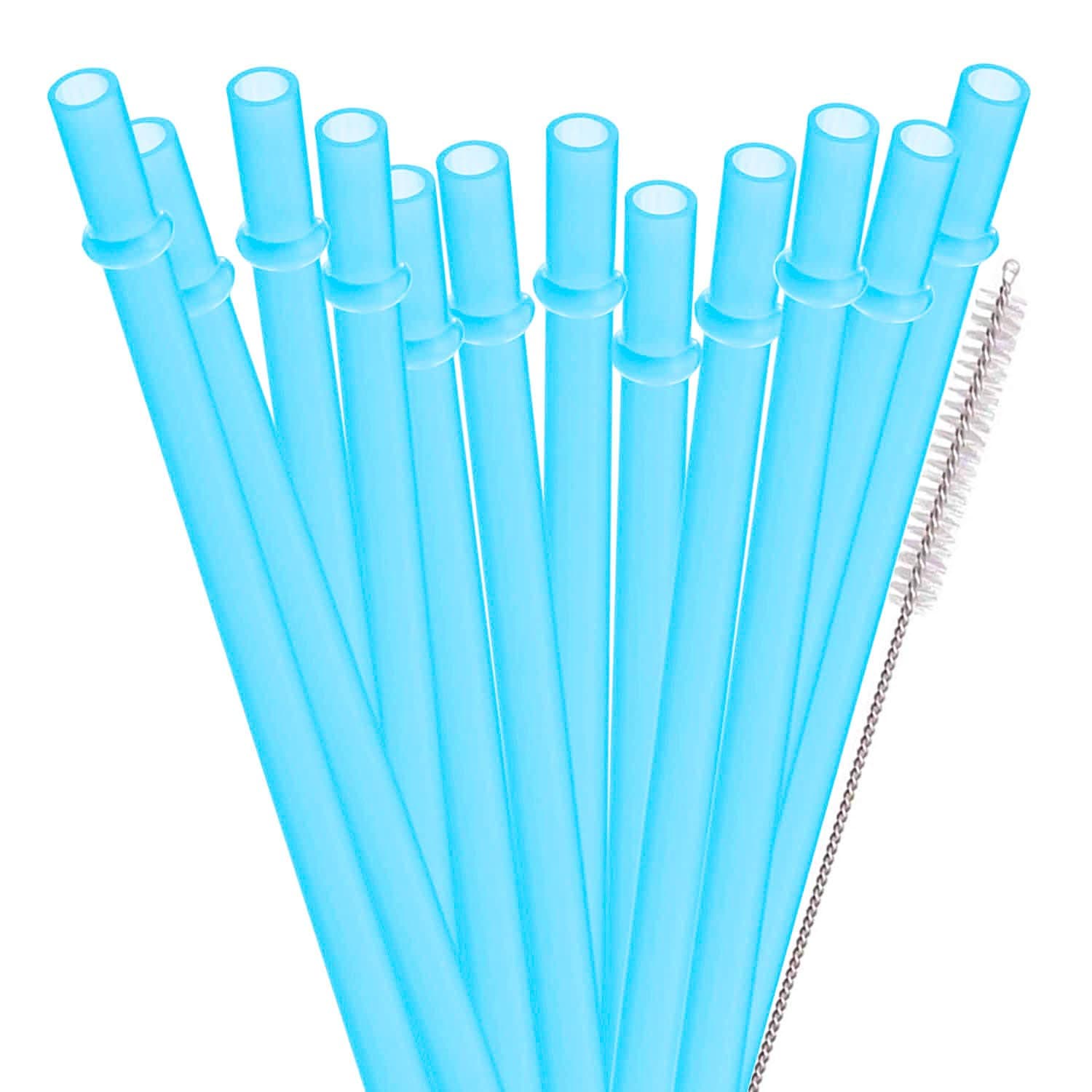 Dakoufish BPA Free 12 Piece 9 Inch Reusable Plastic Thick Drinking Straws for Mason Jar Yeti Rambler Plain Color(9inch,Blue)
