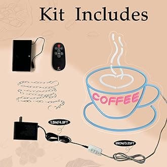 YALLOVE Coffee Neon Sign, Dimmable Dancing LED Coffee Neon Sign with Remote Control for Cafe Shop, Coffee Bar, Restaurant Shop Wall Decor (Cut to Shape, 16.5 * 13 * 0.43 inches)