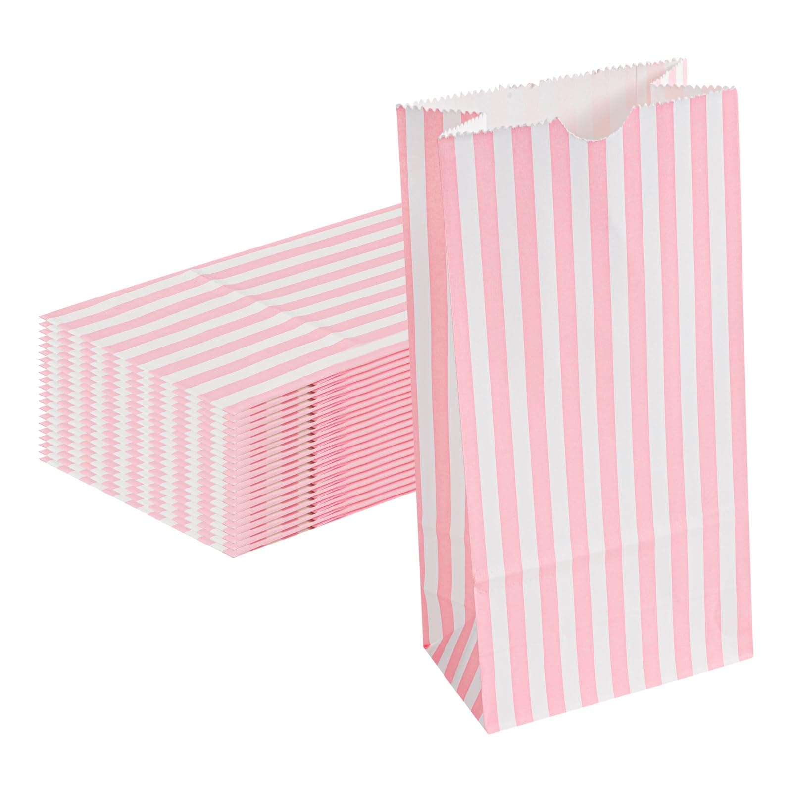 Restaurantware Bag Tek 2 LB Disposable Lunch Bags 100 Sturdy Take Out Bags - Flat Bottom Great For Restaurants Cafes And Bakeries Pink And White Paper Popcorn Bags Versatile For Grocery