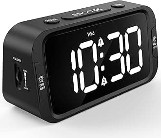 Digital Dual Alarm Clock for Bedroom, Easy to Set, 0-100% Dimmer, USB Charger, 5 Sounds Adjustable Volume, Weekday/Weekend Mode, Snooze, 12/24Hr, Battery Backup, Compact Clock for Bedside