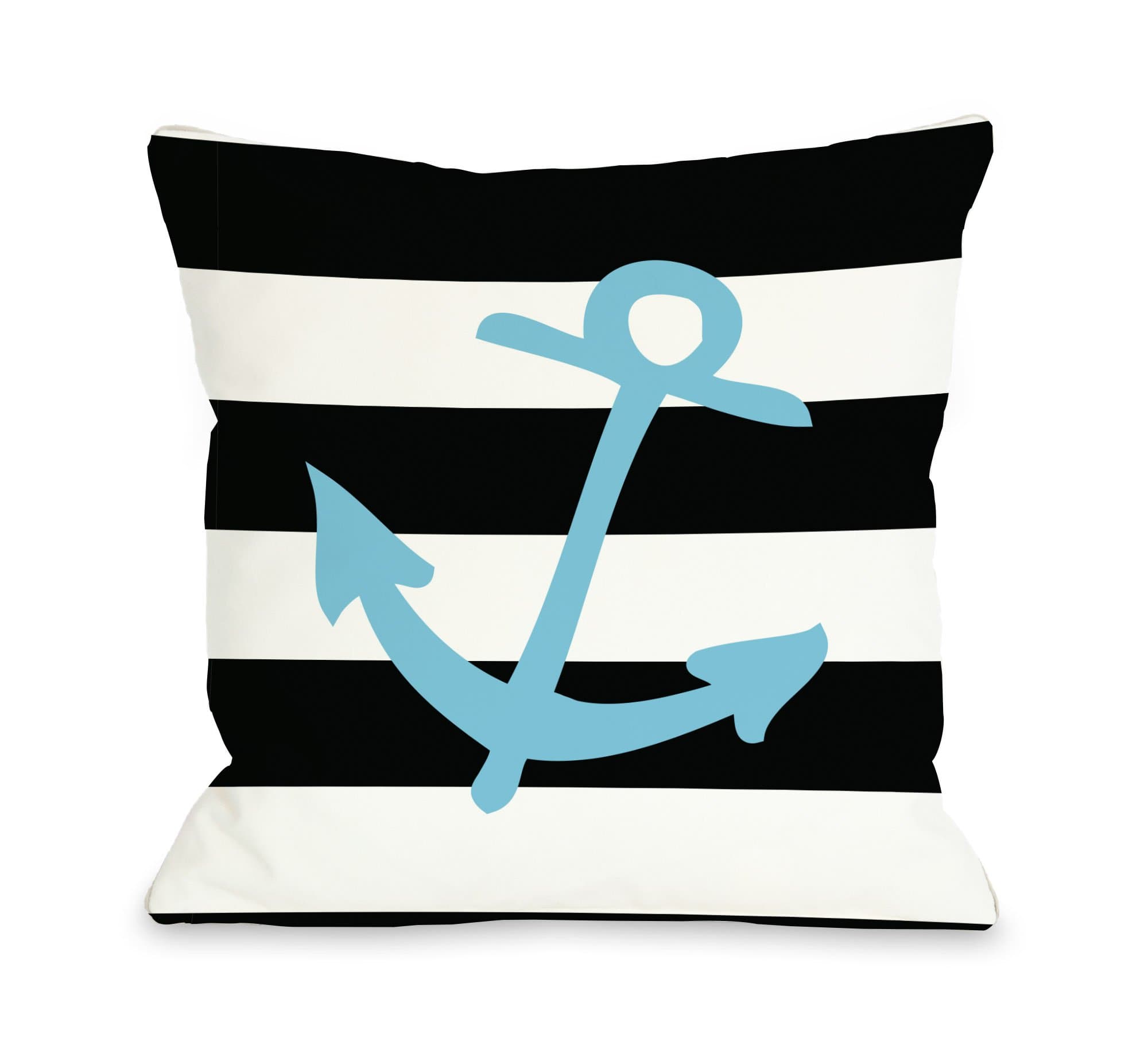 One Bella Casa Striped Neon Anchor Throw Pillow by OBC, 18"x 18", Black/White/Blue