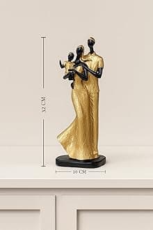 Xtore Stylish Golden Black Resin Couple Statue with Child for Home Decor (Pack of 1, Black & Golden)