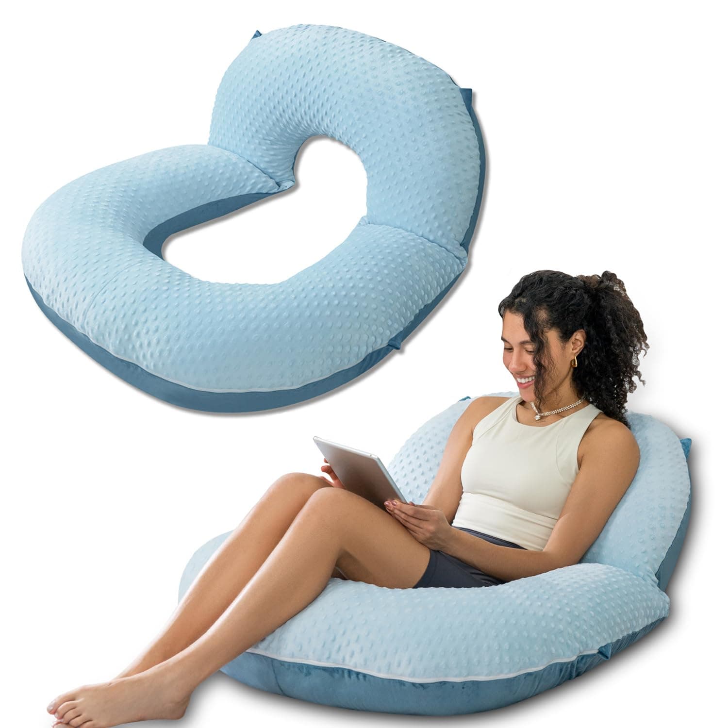 INSEN Reading Pillow, Back Pillow for Sitting in Bed for Reading, Nurse & Relax, Reading Pillow for Adults, Moms & Kids, Sit Up Pillow for Bed, Blue Bubble Velvet