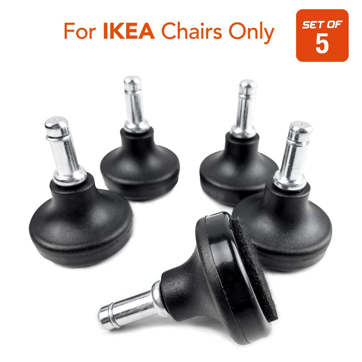 Mahja Bell Glides Office Chair Wheels Replacement Compatible with (IKEA Office Chairs Only), 10mm Diameter Size Stem, Chair Casters Replacement (Felt Bottom - Low Profile)