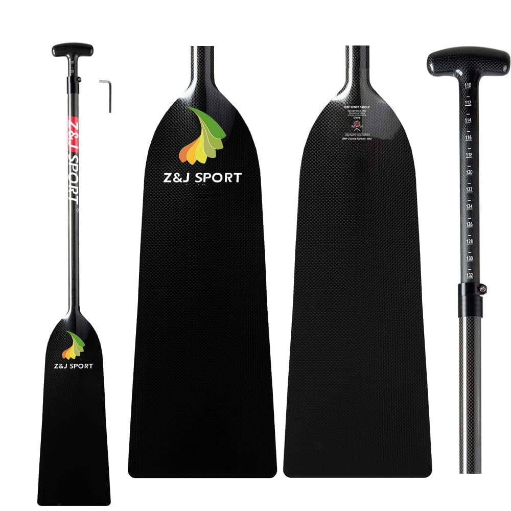 Z&J SPORT Adjustable Dragon Boat Paddle, IDBF Approved Boat Oars, Carbon Fiber Paddle Adjustable T Handle with Adjuster for Dragon Boat Paddler (Range: 43”-52” /110cm-132cm)