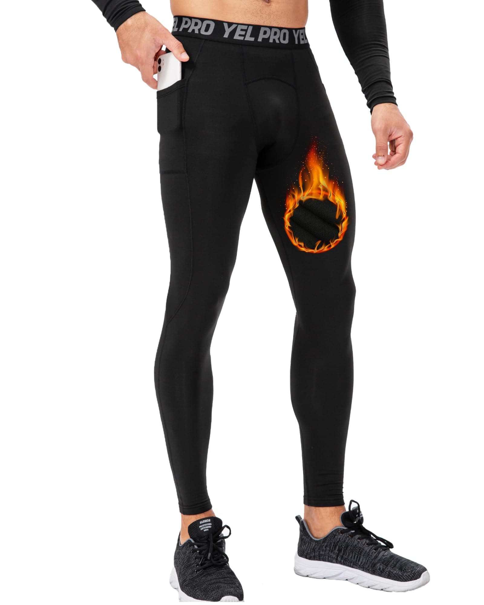 SPVISE 1 or 2 Pack Men's Thermal Compression Pants Fleece Lined Sports Leggings Tights Cold Weather Base Layer Bottoms Winter