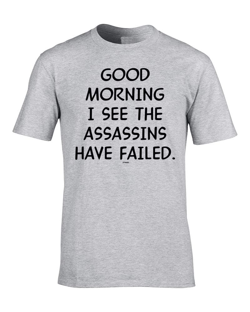 Ryware Good Morning I See That The Assassins Have Failed Mens Grey Birthday T-Shirt (Medium - 38-40" Chest)