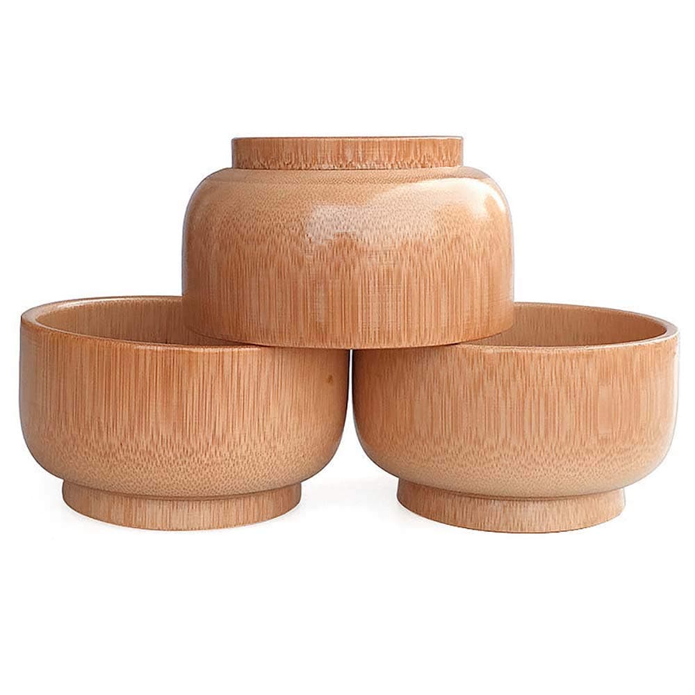 Bamboo Bowl, Rice Bowl, Creative Chinese Bamboo Bowl, Round Ecologic Spice Natural Handcrafted Wooden Dip Bowl Wood Tableware