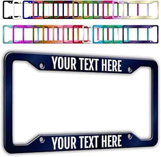 Personalized License Plate Frames Custom License Plate Holders 4 Holes Text Customizable Design 27 Color Metal Chrome Car Tag Sign Gift for Men Women Front or Back of Car Truck 6.3"x12.2"