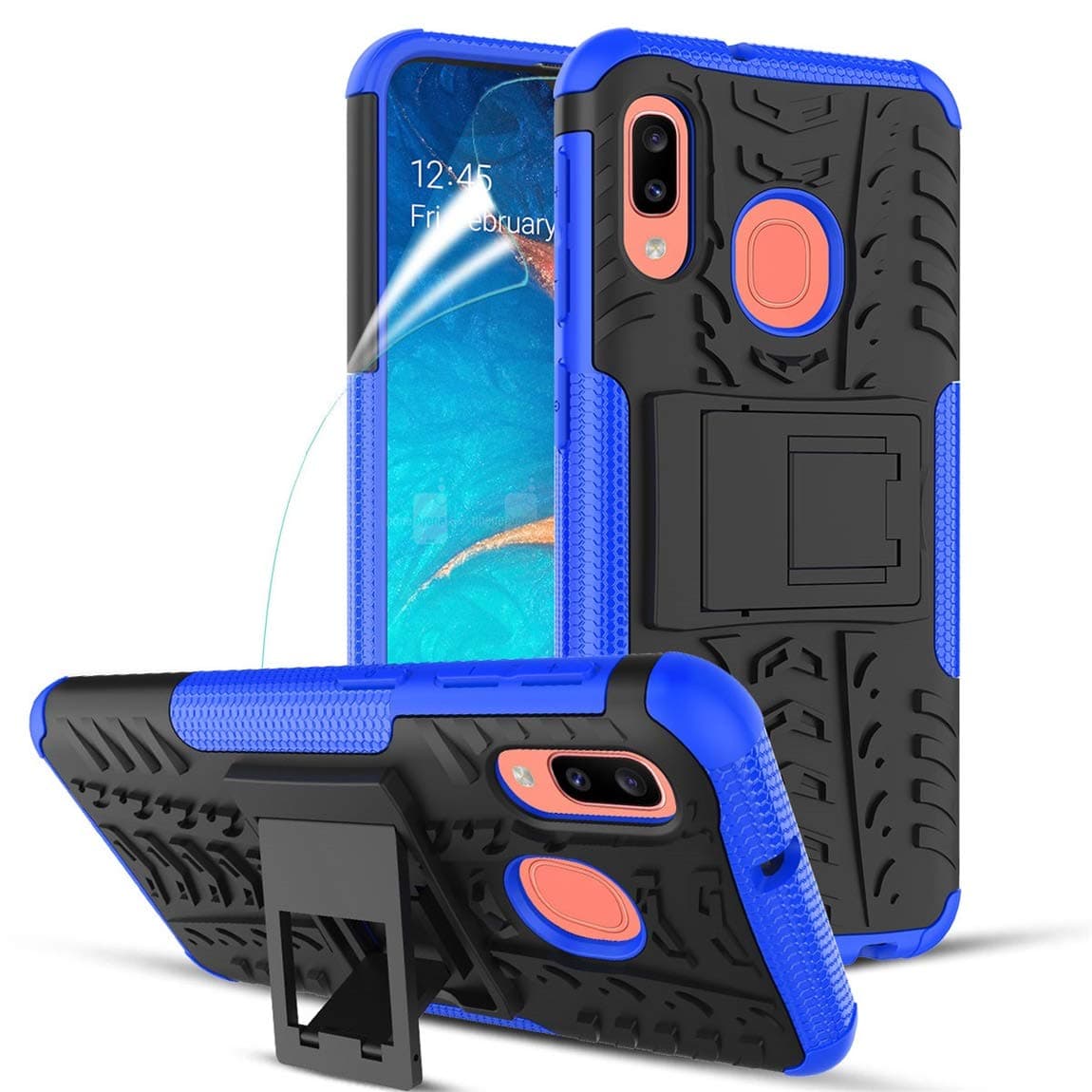Cmore-Samsung Galaxy A10e Case, Samsung Galaxy A20e Case,[Built in Kickstand] Dual Layer Heavy Duty Non Slip Shockproof Bumper Rugged Case for Men/Women(Blue)