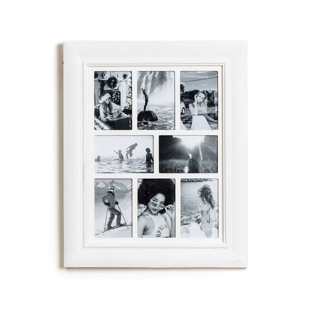 Chickidee Homeware Eight Aperture White Multi Photo Frame, Pine, 54 x 44 x 2 cm