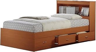 Hodedah Storage Bed with Bookcase Headboard, Cherry