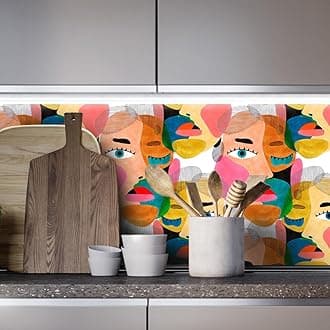 SOEWIOU Modern Art Peel and Stick Wallpaper,300*45cm Abstract Colorful Human Face Pattern Contact Paper Removable Waterproof Wallpaper Decorative Vinyl Self Adhesive Wallpaper for Living Room Bedroom