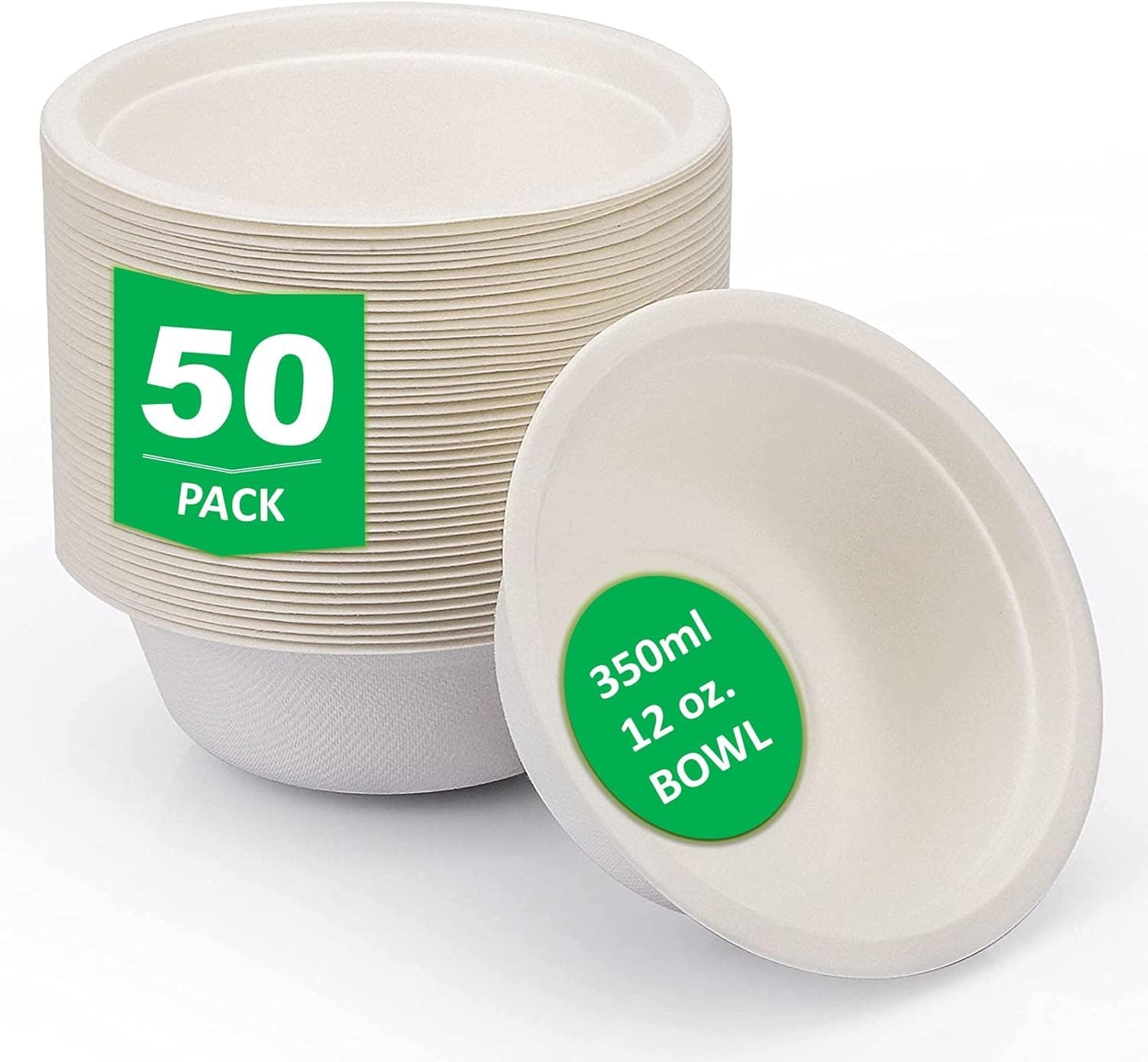 50 Pack Strong Quality ECO Friendly Biodegradable Compostable Bowls - Perfect for Soup, Salad & Parties - Alternative to Plastic - 340ml