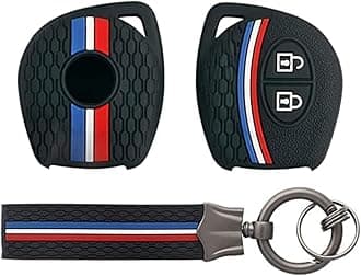 Striped Silicone Car Key Cover & Keychain Black fit for Suzuki Swift, Baleno, Wagonr, Alto, Grand Vitara, Brezza, Dzire, Ertiga, Celerio, Ciaz, S-Cross, XL6, Fronx, Jimny (2 But Remote Key)
