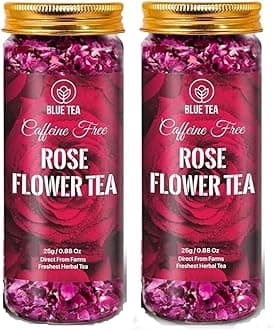 BLUE TEA - Rose Tea - 0.88 Oz (Pack of 2) - 50 Cups - Loose | Rich in Vitamin-C - For Hair & Skin | Natural Sun Dried | Caffeine Free - Flower Based - Herbal Tea - Vegan | Pet Jar