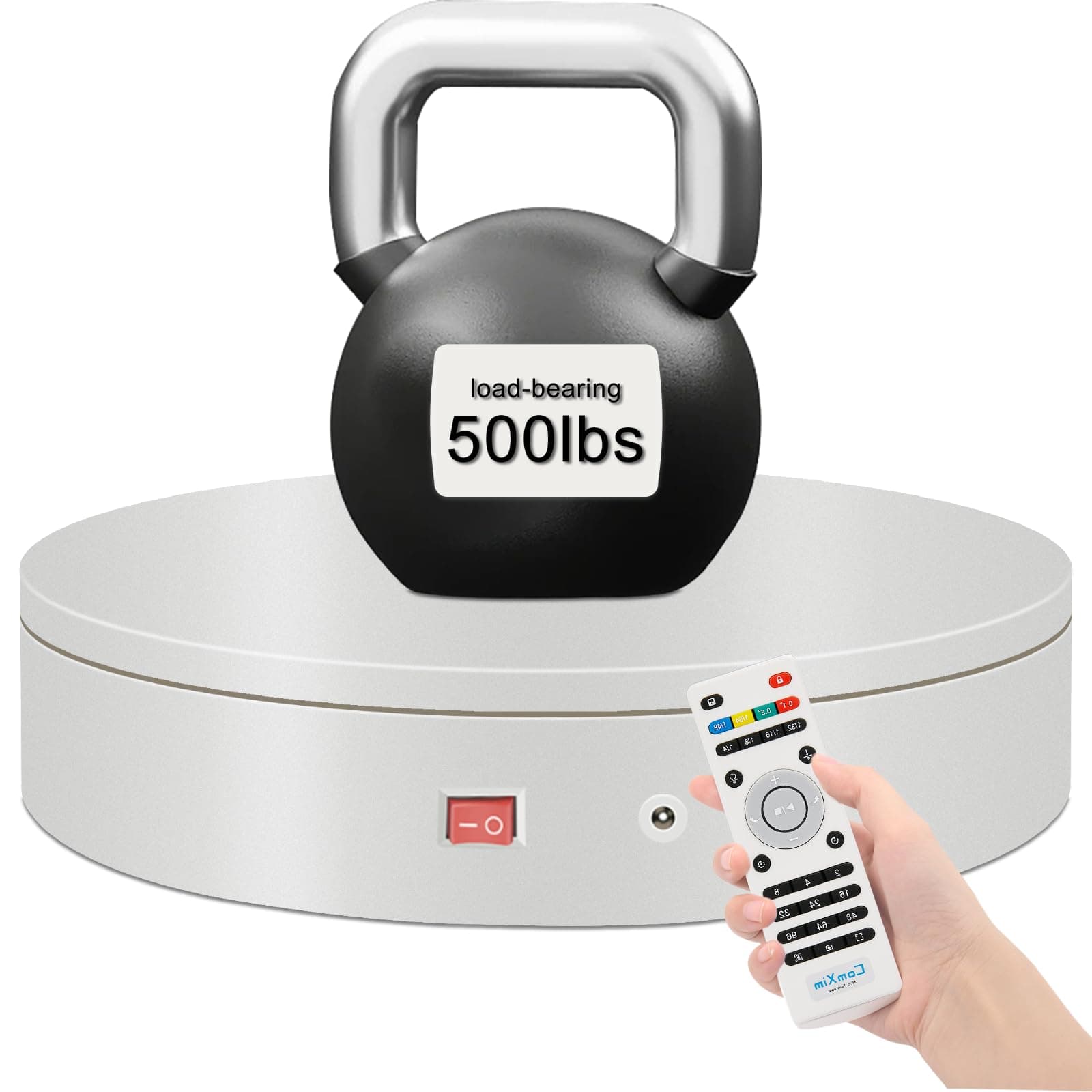 Rotating Display Stand with Remote Control, 19.7in/500lbs, Motorized Rotating Turntable Sturdy in Structure for Photography, Display, 3D Scanning (white-mid)