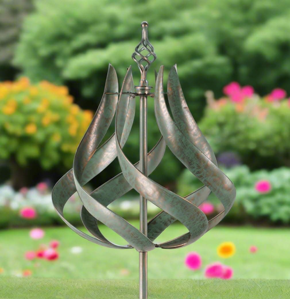 Roseland wind sculpture spinner (Verdigris with gold brush)
