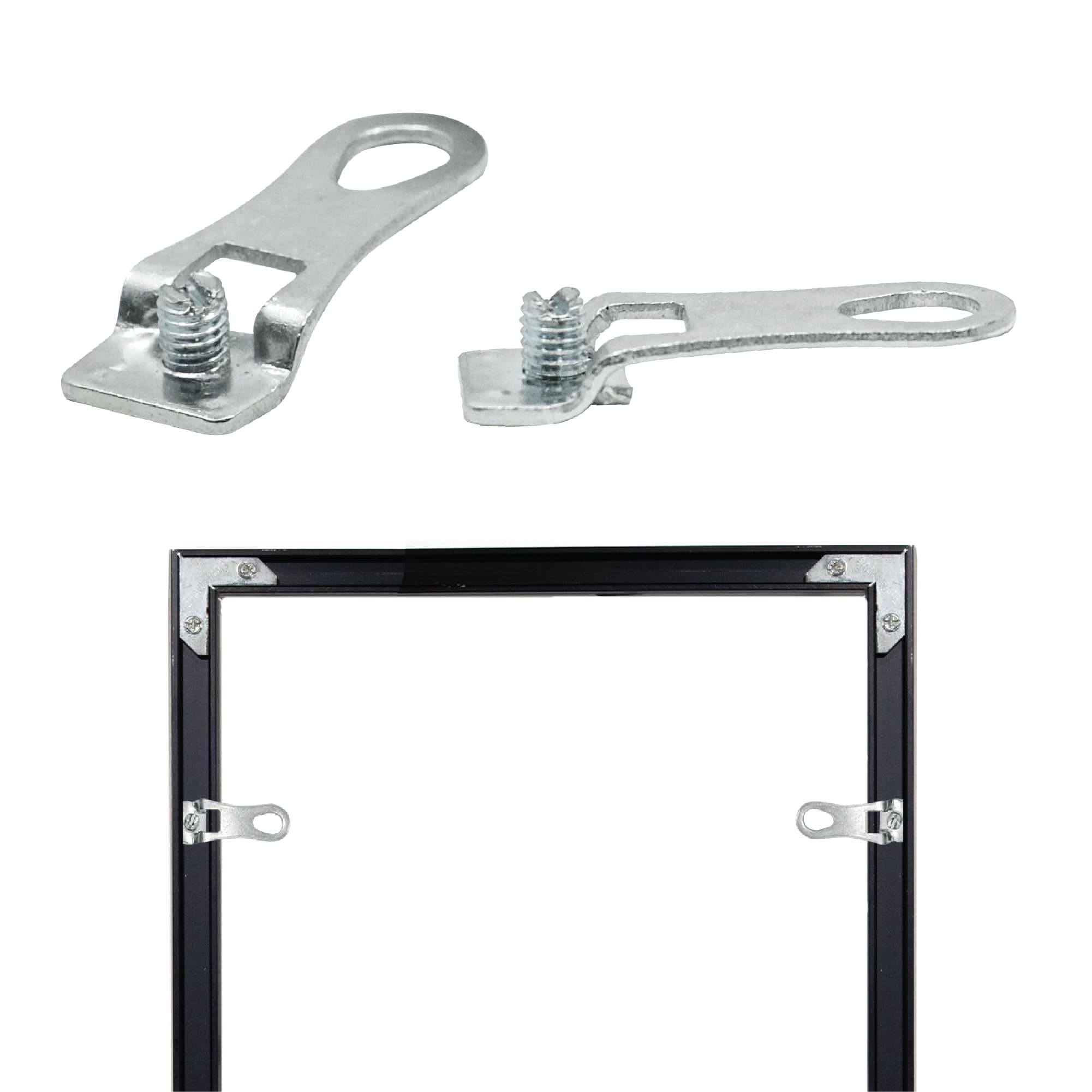 PHS Metal Picture Hanger D-Ring for Frame Channels - 12 Pack - Aluminum Alloy Picture Frame Parts with Screws - Fits Open-Type #11 Profile Metal Frames - Euro Hook Hardware