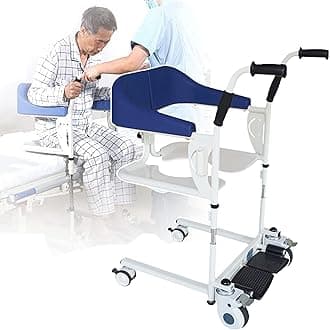 LJZLJZPatient Transfer Chair, 180° Split Type Elderly Lift, Bath and Toilet Chair, Paralyzed Disabled Nursing Lift Wheelchair, 9-Speed Height Adjustment, Detachable,Blue
