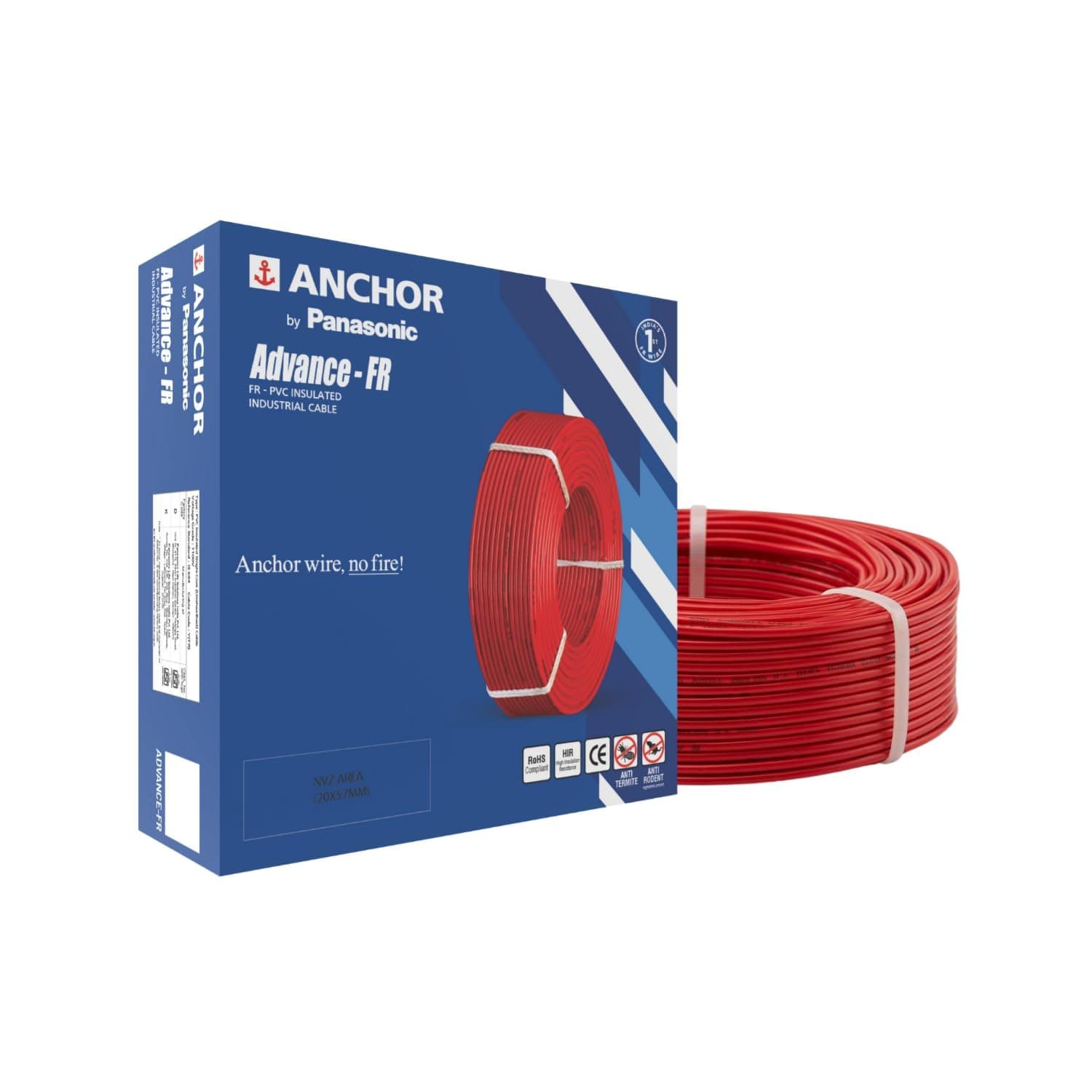 Anchor by Panasonic Advance FR 90m 1.5 sq.mm Electric Wire, PVC Insulated Class 2 Conductor (100% Copper), Anti-Rodent & Flame Retardant Wire for Domestic & Industrial Use (27404RD)